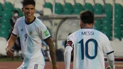 Argentina's Joaquín Correa (left) celebrates with Lionel Messi after scoring the winning goal against Bolivia (Getty).