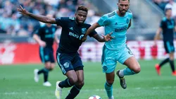 Montreal Impact Midfielder Orji Okwonkwo (left) and Philadelphia Union Midfielder Haris Medunjanin (right) battle for the ball. (Getty)
