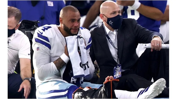 Prescott had to be carted off the field. (Getty)