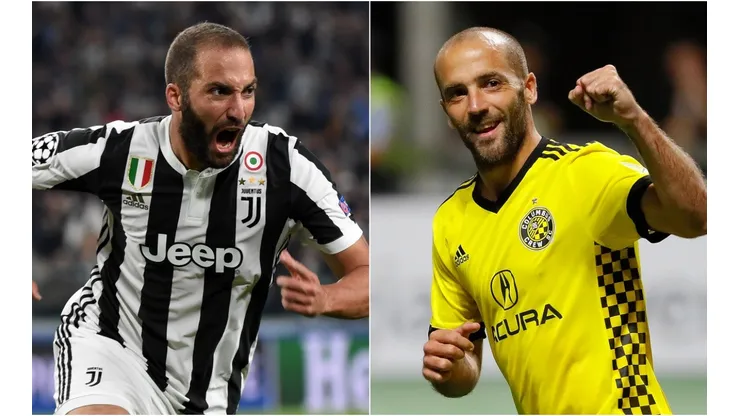 Gonzalo Higuain while playing for Juventus (left) and Federico Higuain during his time at Columbus Crew (right). (Getty)