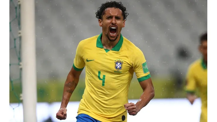 Brazil's Marquinhos celebrates after scoring against Bolivia (Getty).