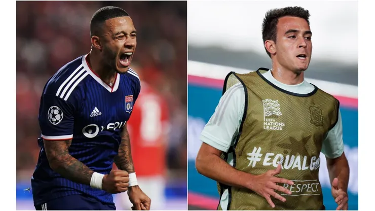 Memphis Depay of Lyon (left) and Eric Garcia of Manchetser City (left). (Getty)
