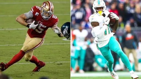 George Kittle (left) and DeVante Parker. (Getty)