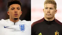 Jadon Sancho of England (left) and Kevin de Bruyne of Belgium (right). (Getty)