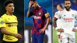 Jadon Sancho of Borussia Dortmund (left), Lionel Messi of Barcelona (center) and Memphis Depay of Lyon (right). (Getty)
