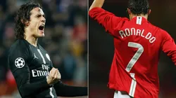 Edinson Cavani while playing for Paris Saint-Germain (left) and Cristiano Ronaldo while featuring for Manchester United (right). (Getty)