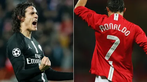 Edinson Cavani while playing for Paris Saint-Germain (left) and Cristiano Ronaldo while featuring for Manchester United (right). (Getty)