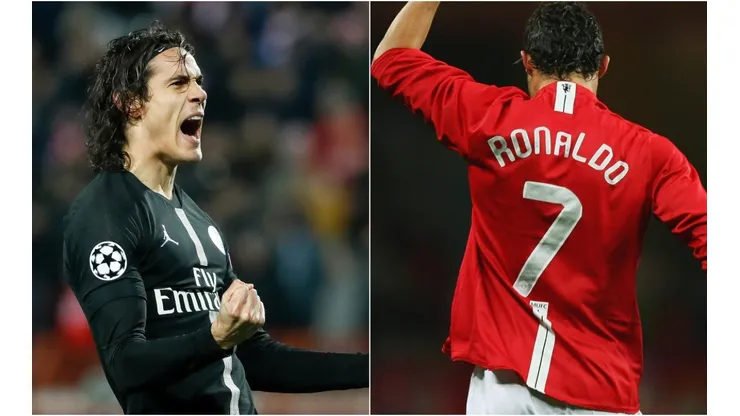 Edinson Cavani while playing for Paris Saint-Germain (left) and Cristiano Ronaldo while featuring for Manchester United (right). (Getty)