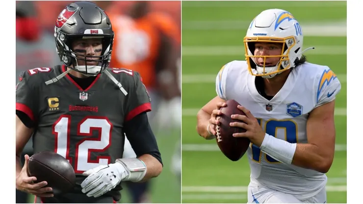 Tom Brady (left) and Justin Herbert. (Getty)