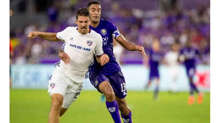 Orlando City forward Tesho Akindele (right) during the MLS soccer match between the Orlando City SC and FC Dallas. (Getty)