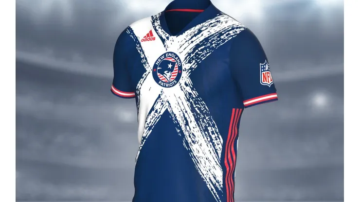 The New England Patriots soccer jersey is inspired by the team name and American flag.