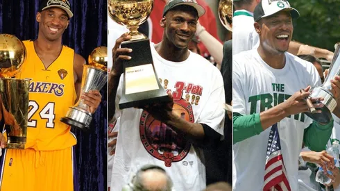 Kobe Bryant (left), Michael Jordan, and Paul Pierce (right). (Getty)