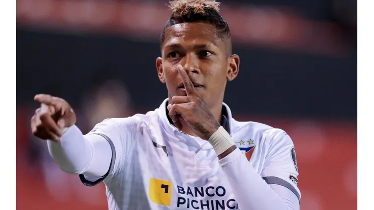 Billy Arce of LDU de Quito celebrates after scoring during a Copa Libertadores game (Getty).