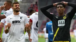 Daniel Caligiuri of Augsburg (left) and Jude Bellingham of Borussia Dortmund (right). (Getty)