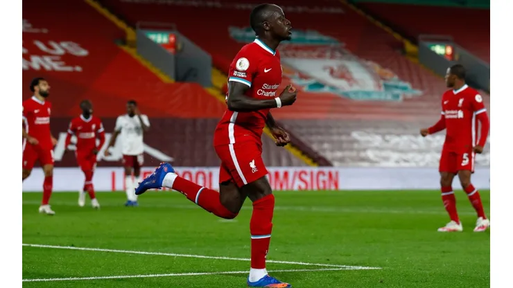 Liverpool forward Sadio Mane celebrates after scoring against Arsenal (Getty).