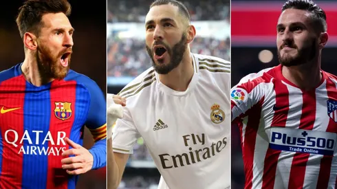 La Liga Schedule 2020-2021: Barcelona's Lionel Messi (left), Real Madrid's Karim Benzema and Atlético de Madrid´s Koke (Getty).