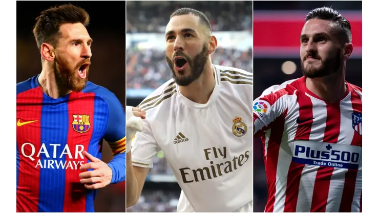 La Liga Schedule 2020-2021: Barcelona's Lionel Messi (left), Real Madrid's Karim Benzema and Atlético de Madrid´s Koke (Getty).