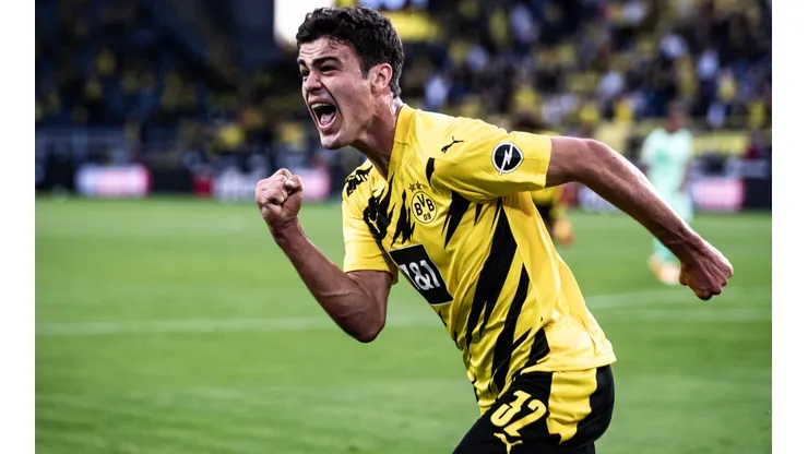 Giovanni Reyna of Borusia Dortmund celebrates after scoring a goal. (Getty)