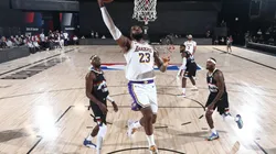 Denver Nuggets vs Los Angeles Lakers: LeBron James driving up for a layup. (Getty)
