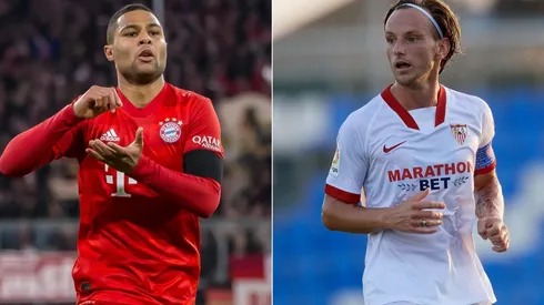UEFA Super Cup lineups: Serge Gnabry of Bayern (left) and Ivan Rakitic of Sevilla (Getty).