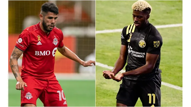 Alejandro Pozuelo (left) and Gyasi Zardes. (Getty)