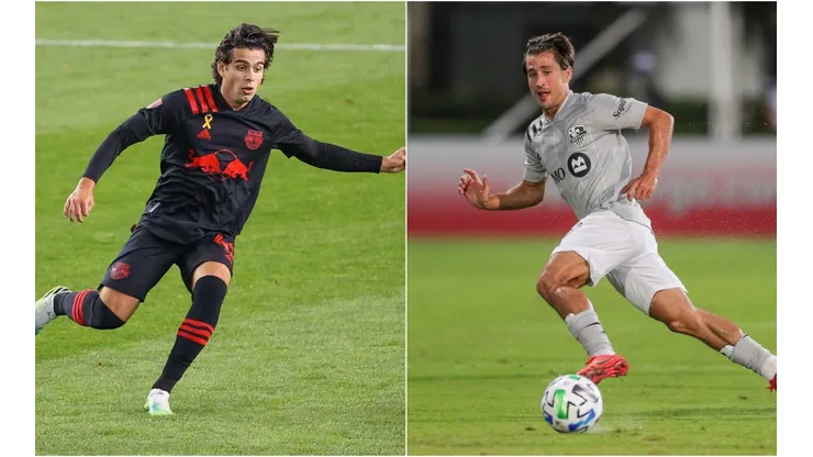 New York Red Bulls vs Montreal Impact: Brian White of the NYRB (left) and Bojan Krkic of the Impact (Getty).