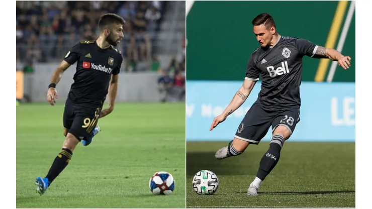 LAFC vs Vancouver Whitecaps: Diego Rossi of LAFC (right) and Jakob Nerwinski of the Whitecaps (Getty).