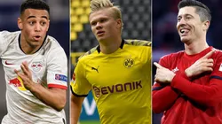 Bundesliga 2020-2021: Tyler Adams of Leipzig (left), Erling Haaland of Borussia Dortmund (center) and Robert Lewandowski of Bayern (Getty).