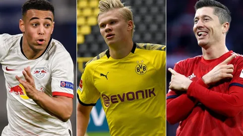 Bundesliga 2020-2021: Tyler Adams of Leipzig (left), Erling Haaland of Borussia Dortmund (center) and Robert Lewandowski of Bayern (Getty).