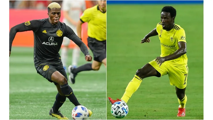 Columbus Crew vs Nashville SC: Gyasi Zardes of Columbus Crew (left) and Abu Danladi of Nashville (Getty).