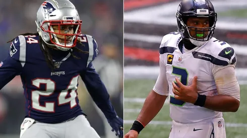 Stephon Gilmore (left) and Russell Wilson. (Getty)