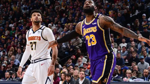 LeBron James boxing out Jamal Murray. (Getty)