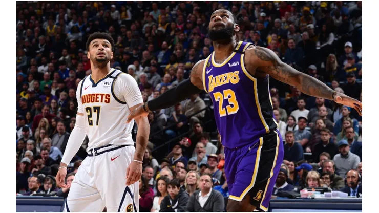 LeBron James boxing out Jamal Murray. (Getty)