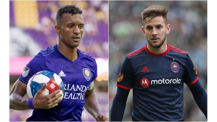 Orlando City SC vs Chicago Fire: Nani of Orlando City (left) and Alvaro Medrán of the Fire (Getty).