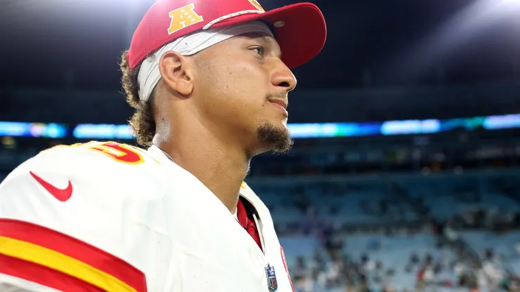 Patrick Mahomes #15 of the Kansas City Chiefs leaves the field after a preseason game against the Jacksonville Jaguars at EverBank Stadium on August 10, 2024 in Jacksonville, Florida.