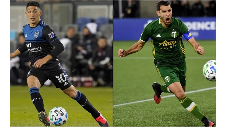 San Jose Earthquakes vs Portland Timbers: Cristian Espinoza of San Jose (left) and Diego Valeri of Portland (Getty).