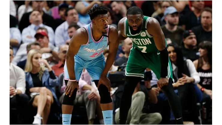 Jimmy Butler (left) and Jaylen Brown. (Getty)