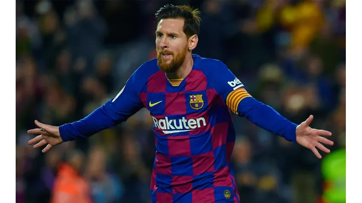 Lionel Messi celebrates after scoring for Barcelona. (Getty)
