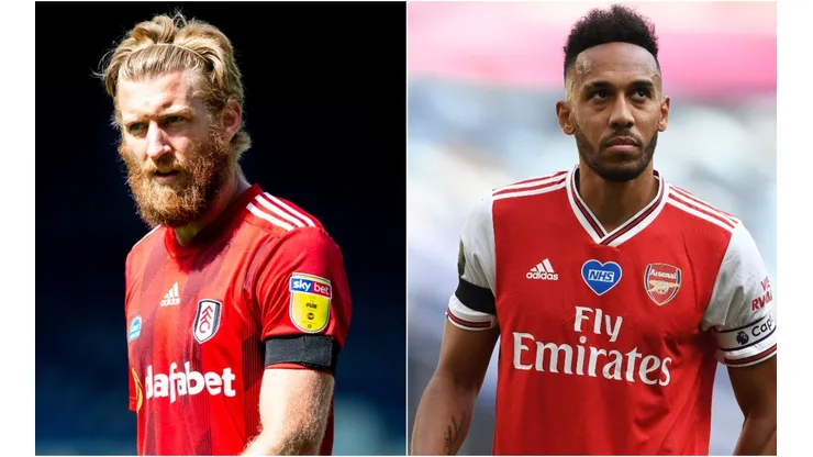 Tim Ream of Fulham (left) and Pierre-Emerick Aubameyang of Arsenal (right). (Getty)