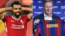 Mohamed Salah of Liverpool (left) and Barcelona coach Ronald Koeman (right). (Getty)
