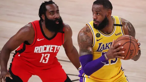 James Harden guarding LeBron James. (Getty)
