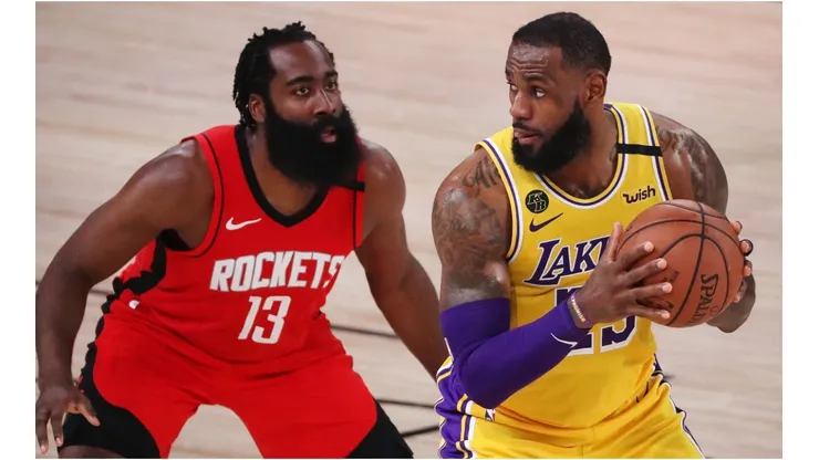 James Harden guarding LeBron James. (Getty)