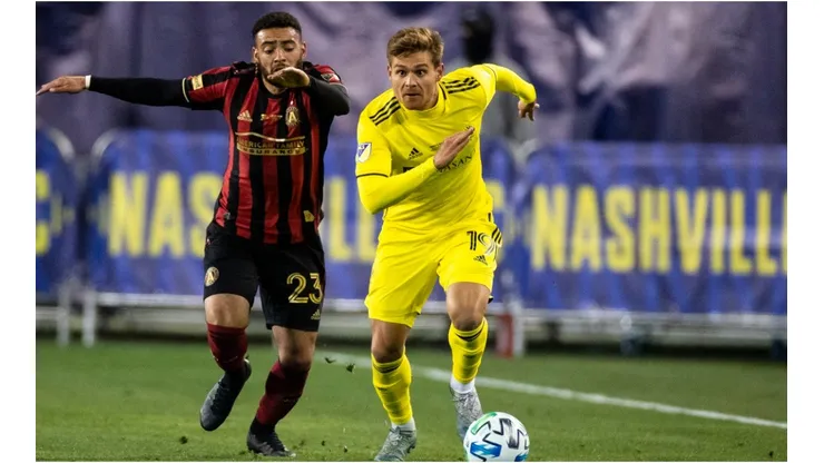 Alan Winn of Nashville SC and Jake Mulraney of Atlanta United. (Getty)