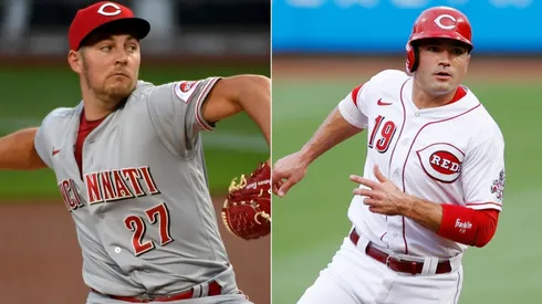 Trevor Bauer (left) and Joey Votto. (Getty)