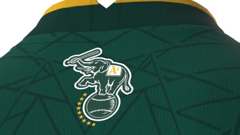 Oakland Athletics MLB soccer jersey viewed from the neck.