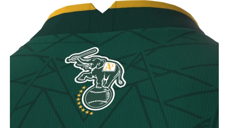 Oakland Athletics MLB soccer jersey viewed from the neck.