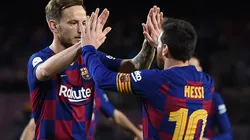 Barcelona's Ivan Rakitic (left) and Lionel Messi celebrate during a match (Getty).