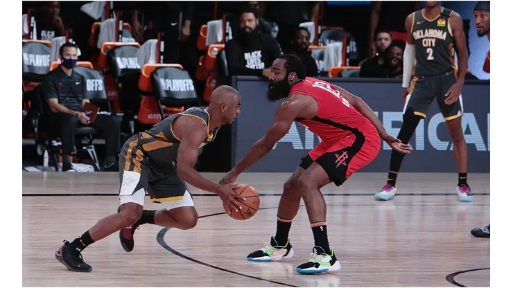 James Harden guarding Chris Paul. (Getty)