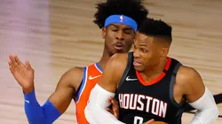 Shai Gilgeous-Alexander guarding Russell Westbrook. (Getty)