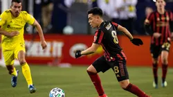 Atlanta United vs. Nashville SC: Ezequiel Barco of Atlanta United moves with the ball in a match against Nashville SC (Getty)..